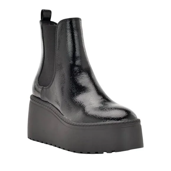 NINE WEST / Henrita-3 / Black Patent / Faux Leather / Platform/ Booties / Size 1 - Picture 2 of 9